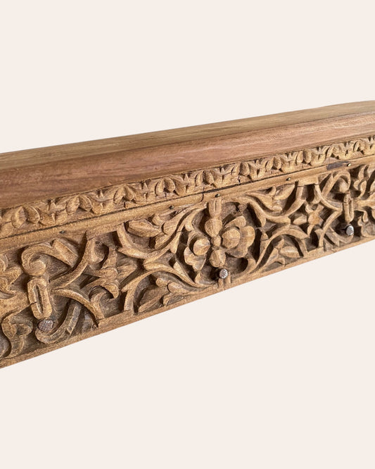 Antique Old Wood Floral Carved Wall Shelf