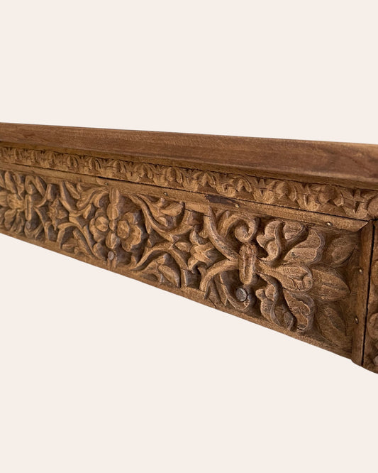 Antique Old Wood Floral Carved Wall Shelf