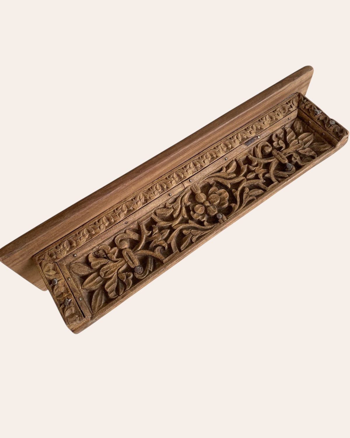 antique old wood floral carved wall shelf