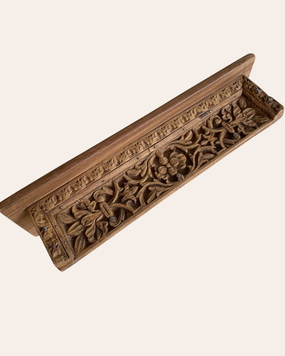 Antique Old Wood Floral Carved Wall Shelf