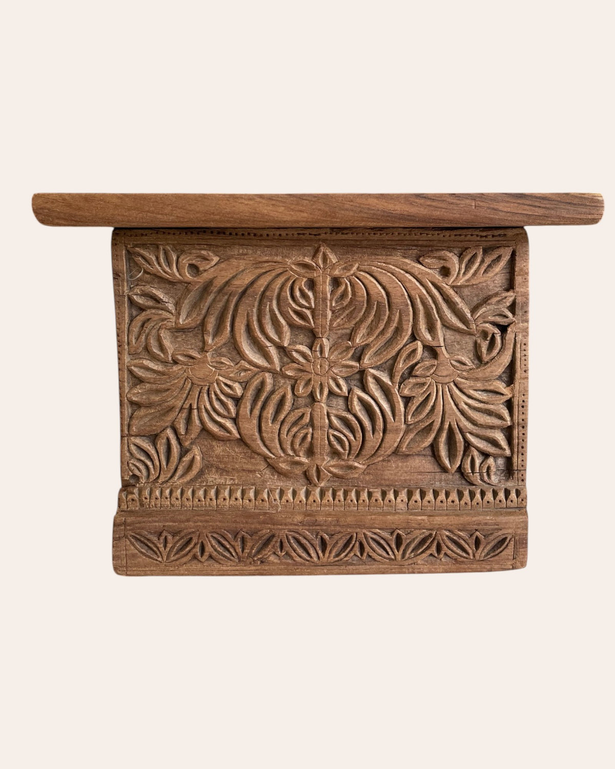 antique hand-carved floral & leaf motif wooden wall shelf