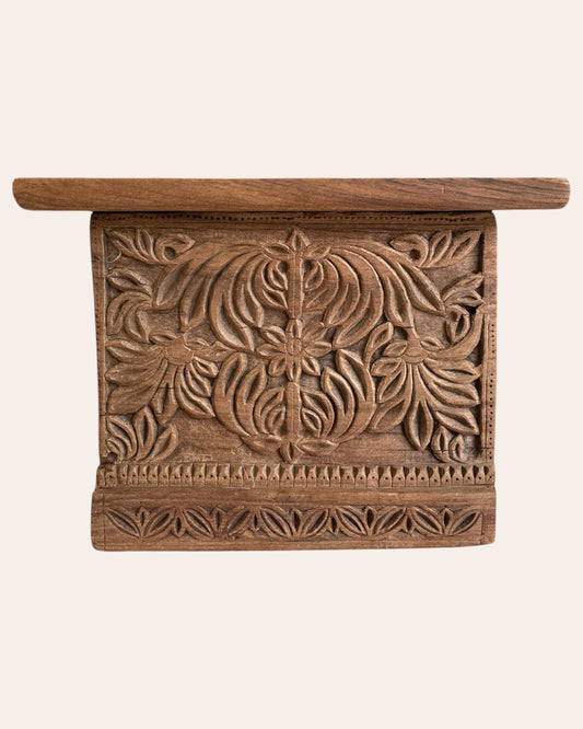 Antique Hand-Carved Floral & Leaf Motif Wooden Wall Shelf