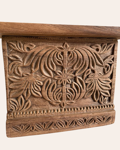 Antique Hand-Carved Floral & Leaf Motif Wooden Wall Shelf