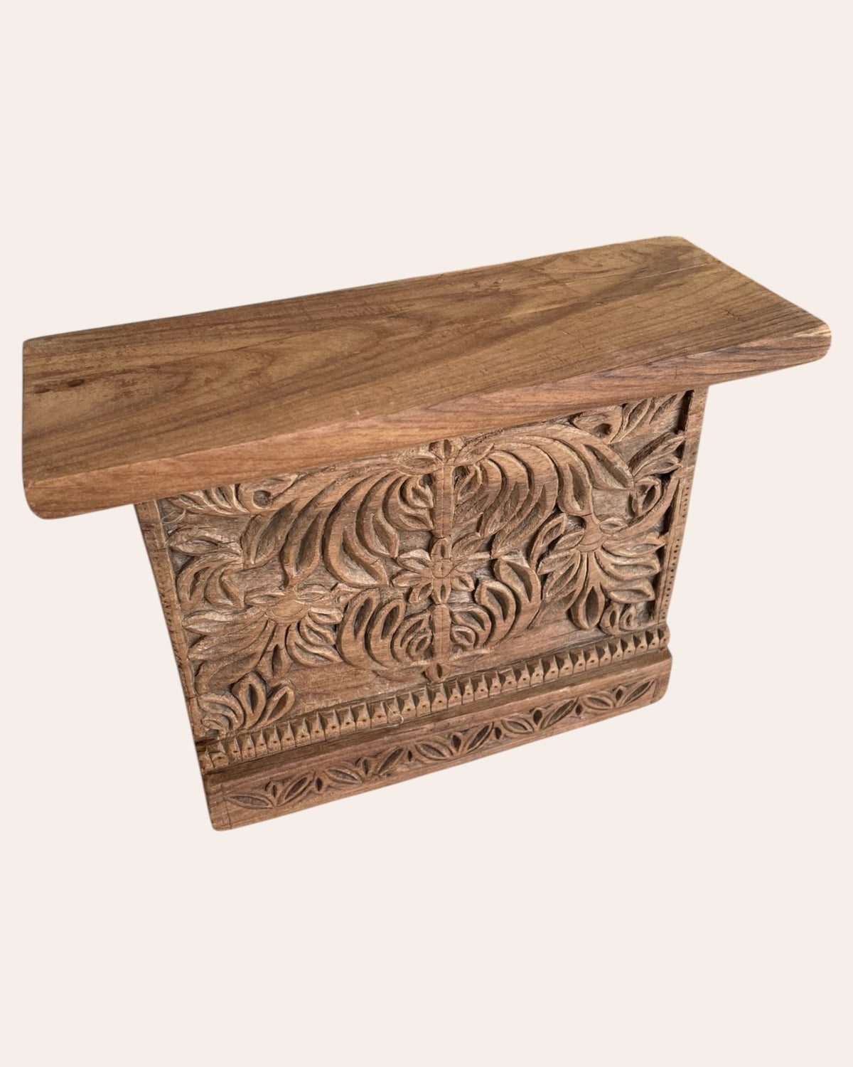 antique hand-carved floral & leaf motif wooden wall shelf