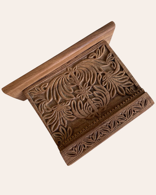 Antique Hand-Carved Floral & Leaf Motif Wooden Wall Shelf