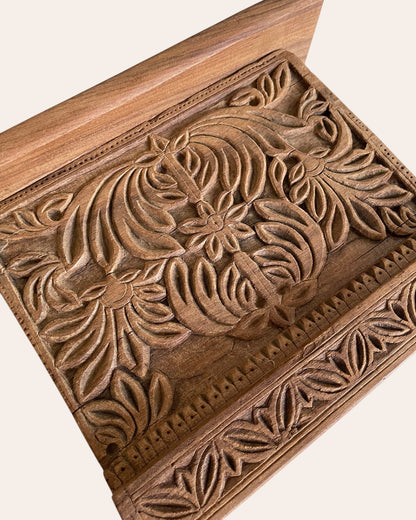 Antique Hand-Carved Floral & Leaf Motif Wooden Wall Shelf