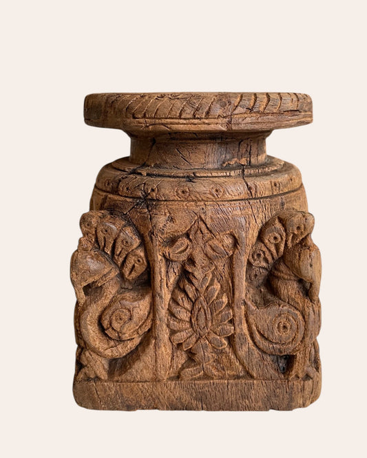 Antique Hand-Carved Wooden Peacock Holder – Candle, Plant, Statue Stand