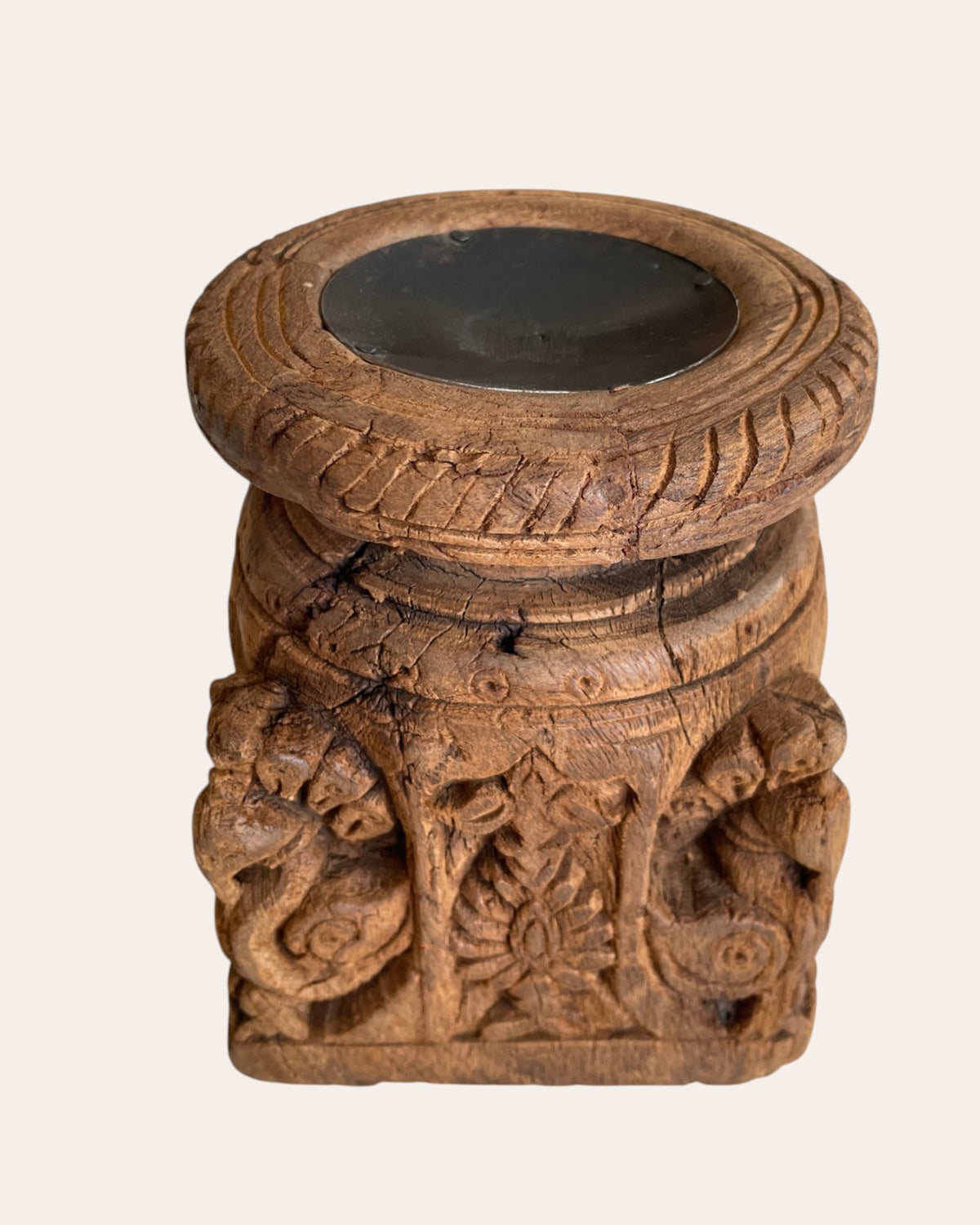 antique hand-carved wooden peacock holder – candle, plant, statue stand