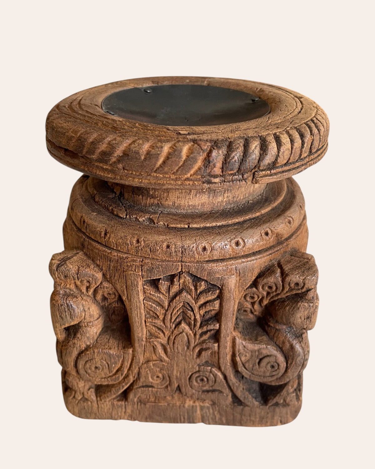 antique hand-carved wooden peacock holder – candle, plant, statue stand