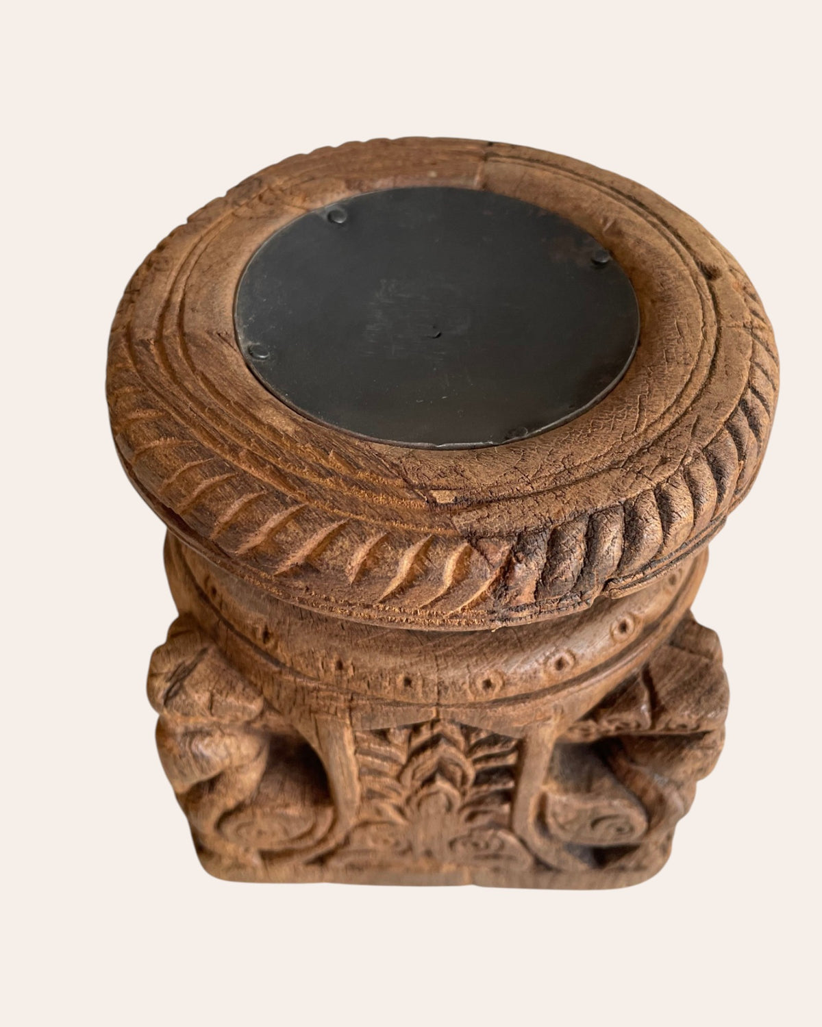 antique hand-carved wooden peacock holder – candle, plant, statue stand