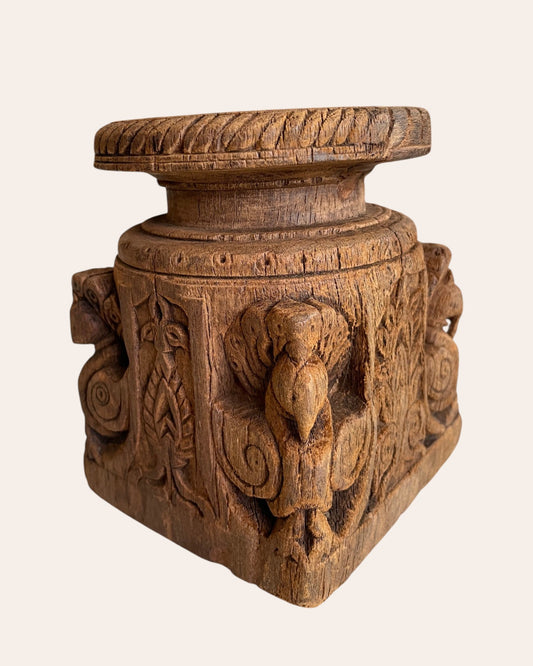Antique Hand-Carved Wooden Peacock Holder – Candle, Plant, Statue Stand