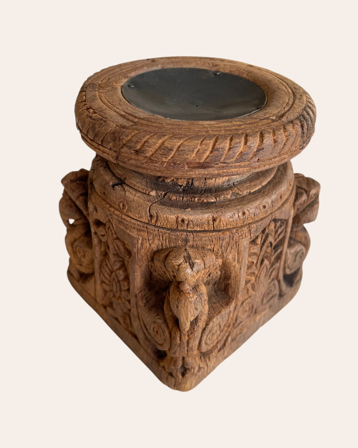 antique hand-carved wooden peacock holder – candle, plant, statue stand