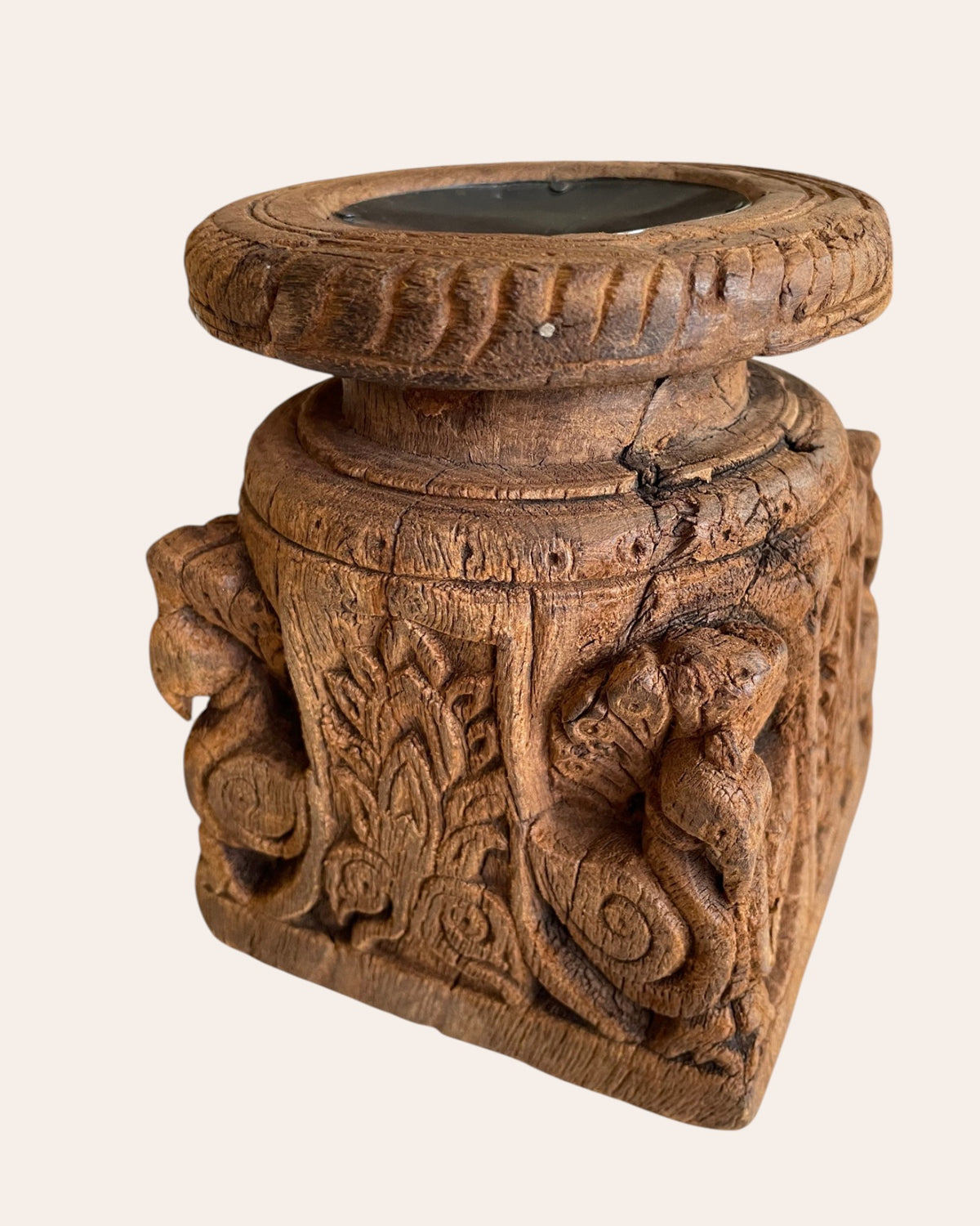 antique hand-carved wooden peacock holder – candle, plant, statue stand
