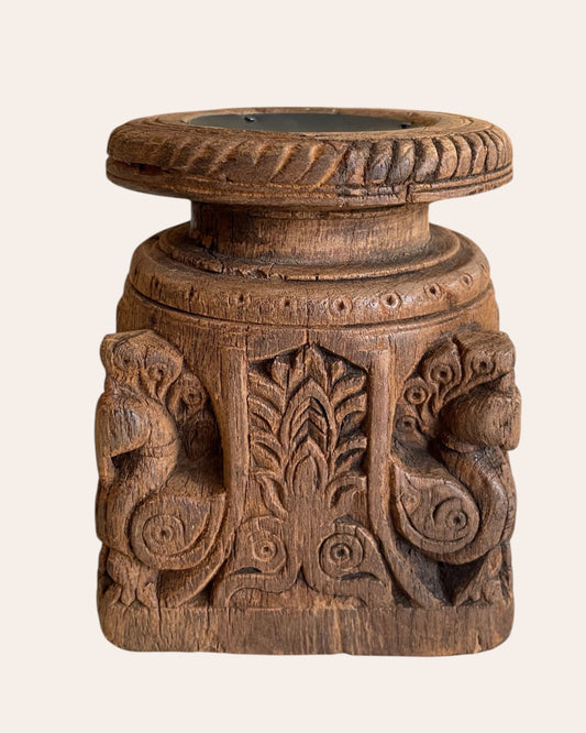 Antique Hand-Carved Wooden Peacock Holder – Candle, Plant, Statue Stand