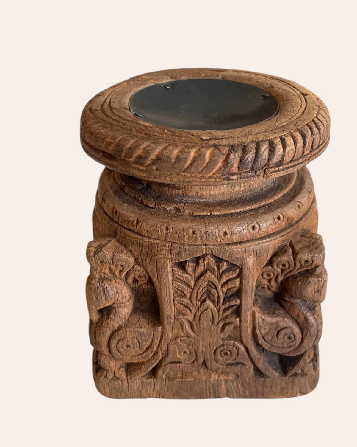 antique hand-carved wooden peacock holder – candle, plant, statue stand