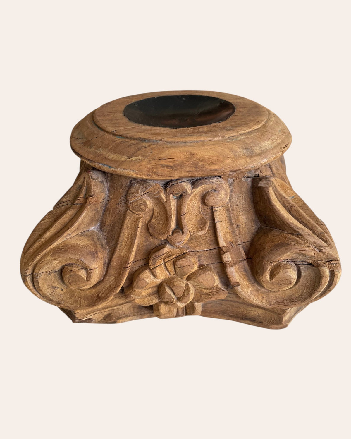 vintage hand-carved wooden pillar base