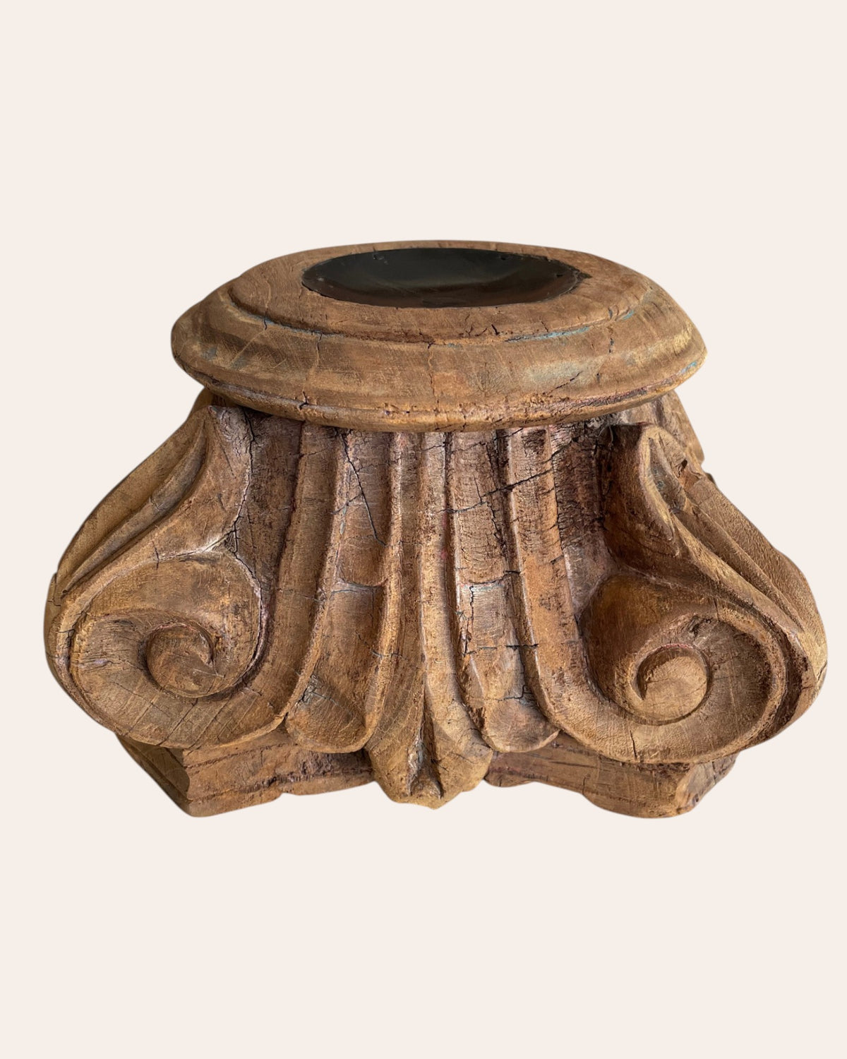vintage hand-carved wooden pillar base