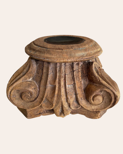 Vintage Hand-Carved Wooden Pillar Base