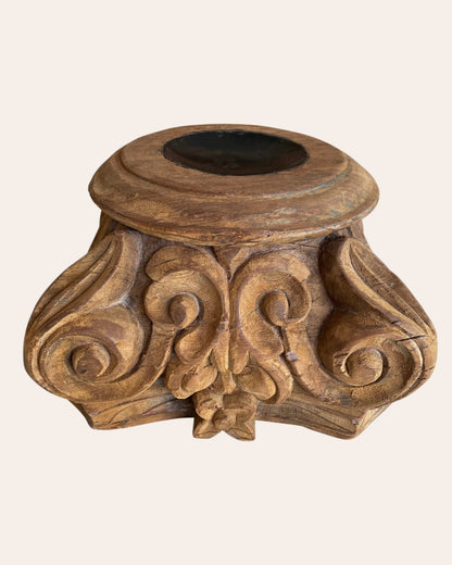 Vintage Hand-Carved Wooden Pillar Base