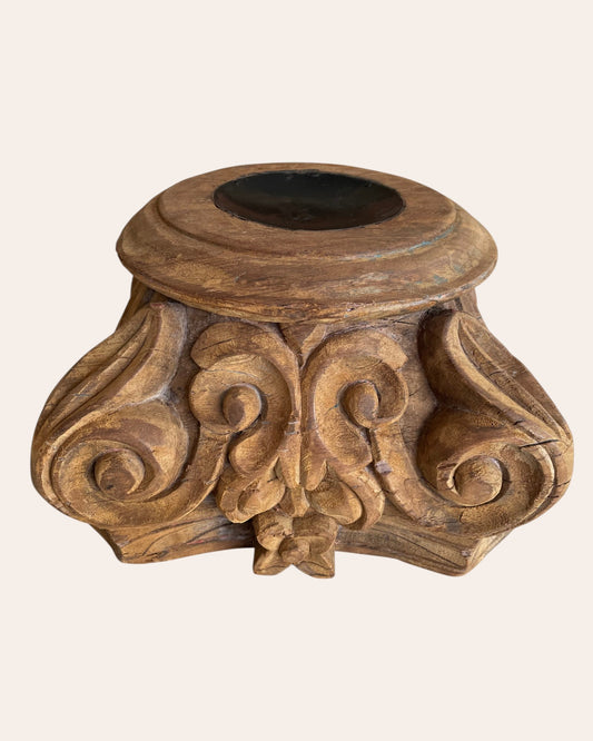 Vintage Hand-Carved Wooden Pillar Base