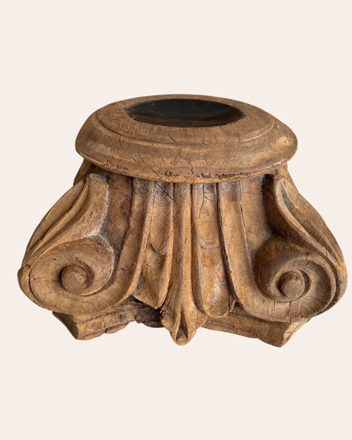 vintage hand-carved wooden pillar base