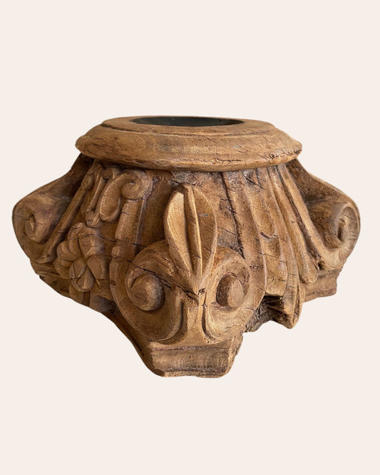 Vintage Hand-Carved Wooden Pillar Base