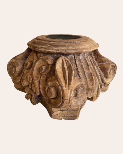 Vintage Hand-Carved Wooden Pillar Base