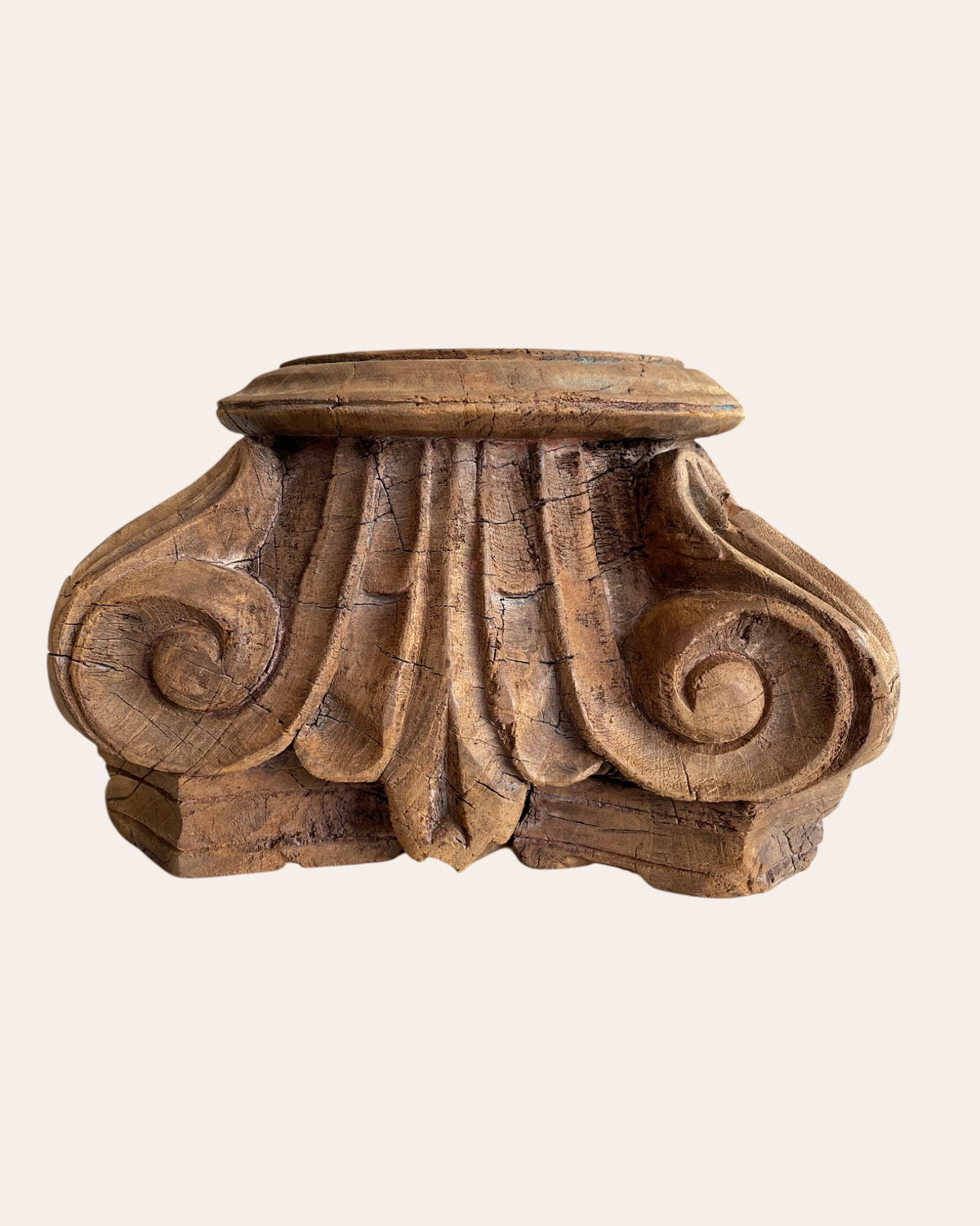 vintage hand-carved wooden pillar base