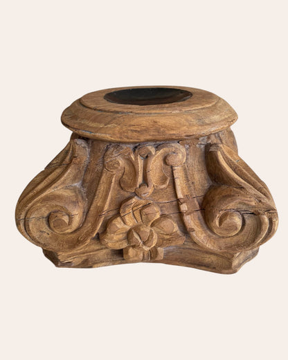 Vintage Hand-Carved Wooden Pillar Base