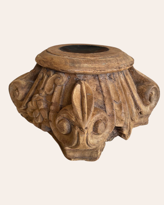 Vintage Hand-Carved Wooden Pillar Base