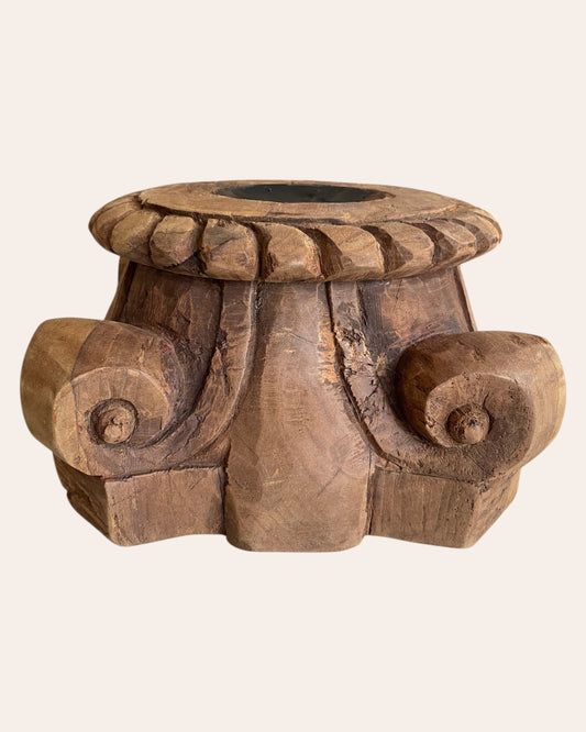 Vintage Hand-Carved Wooden Decorative Pillar Base