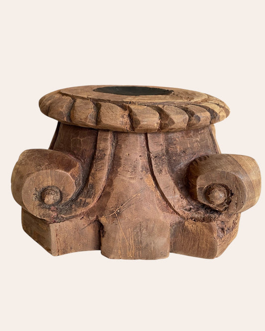 Vintage Hand-Carved Wooden Decorative Pillar Base