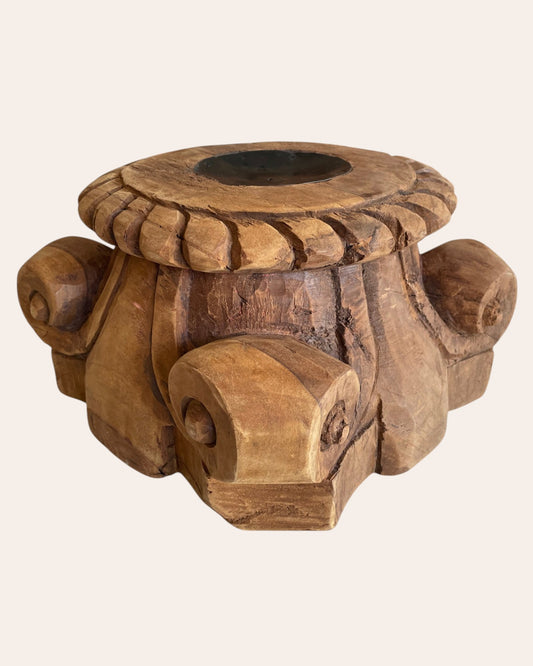 Vintage Hand-Carved Wooden Decorative Pillar Base