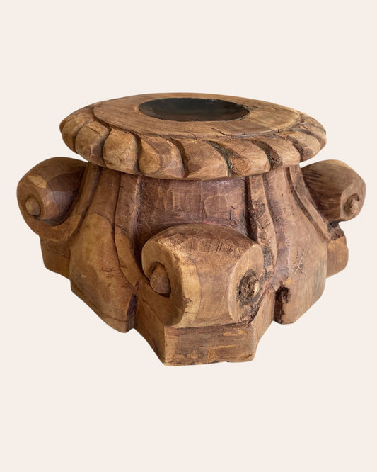 Vintage Hand-Carved Wooden Decorative Pillar Base