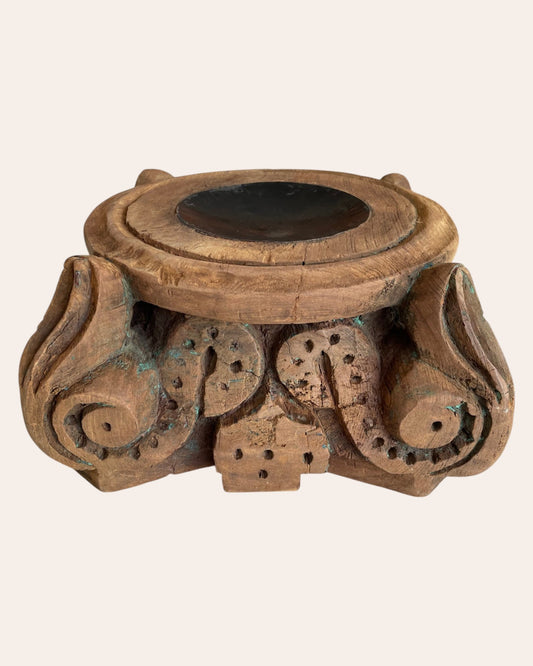 Old Hand-Carved Wooden Base