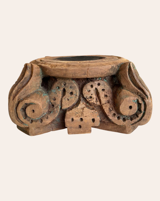 Old Hand-Carved Wooden Base
