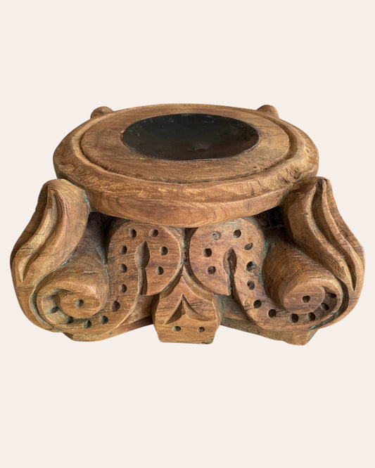 Old Hand-Carved Wooden Base