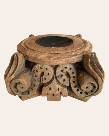 Old Hand-Carved Wooden Base