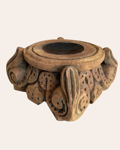 Old Hand-Carved Wooden Base