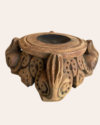 Old Hand-Carved Wooden Base