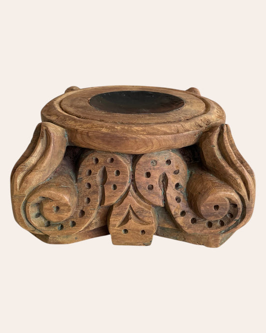 Old Hand-Carved Wooden Base