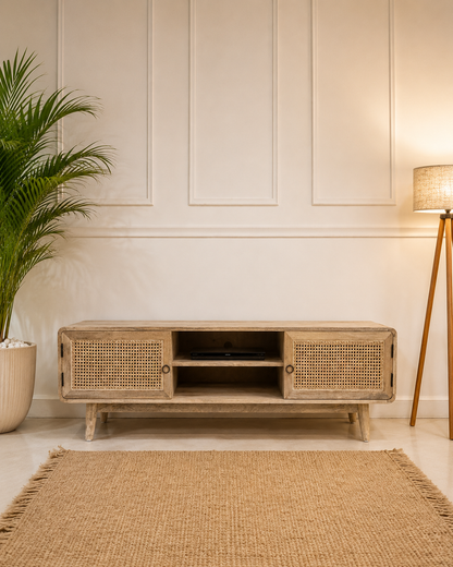 Cane TV Console with Storage