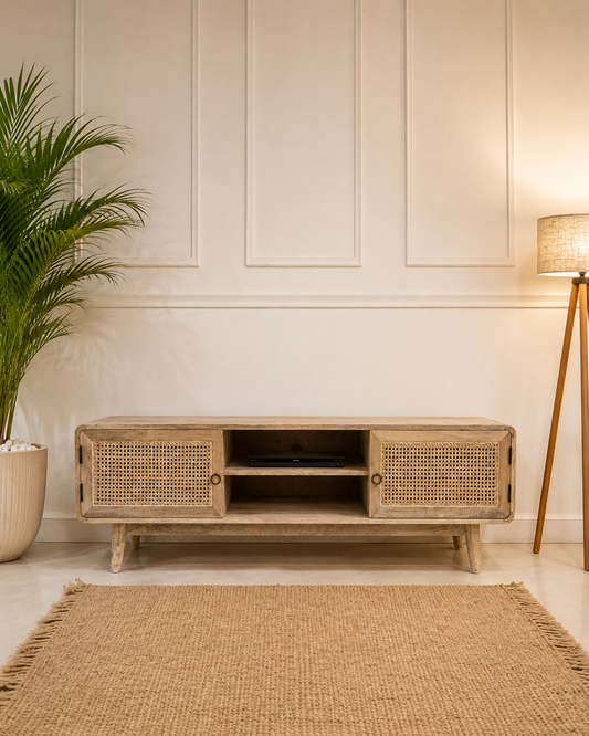 Cane TV Console with Storage