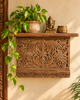 Antique Hand-Carved Floral & Leaf Motif Wooden Wall Shelf
